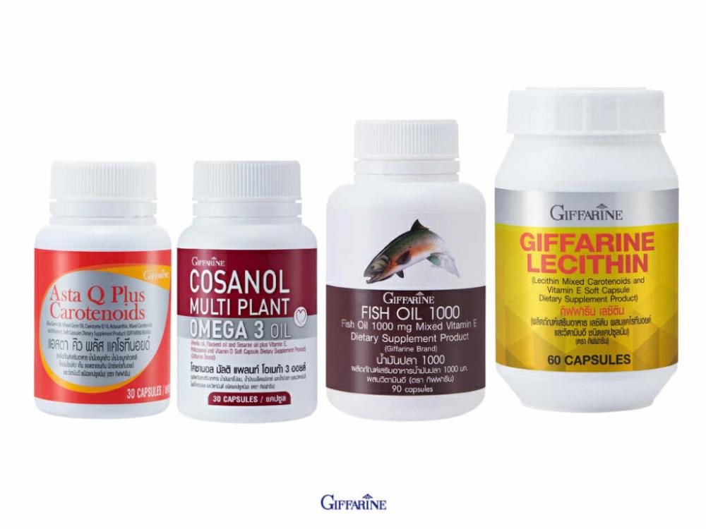 HEALTHY-BOOSTER-SETS GIFFARINE สารอาหารเด่น 4 ตัวขึ้นไป ( น้ำมันปลา 1,000 มก. + แอสตา คิว พลัส + โคซานอล + เลซิติน ) อาหารเสริมกิฟฟารีน โรคหลอดเลือดหัวใจ หัวใจขาดเลือด โรคหลอดเลือดหัวใจระยะที่ 1 ระยะเริ่มต้น